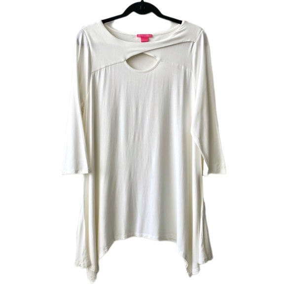 Sunny Leigh Soft White Keyhole Cutout Neck Stretchy Tunic Top, size Large - Picture 1 of 8
